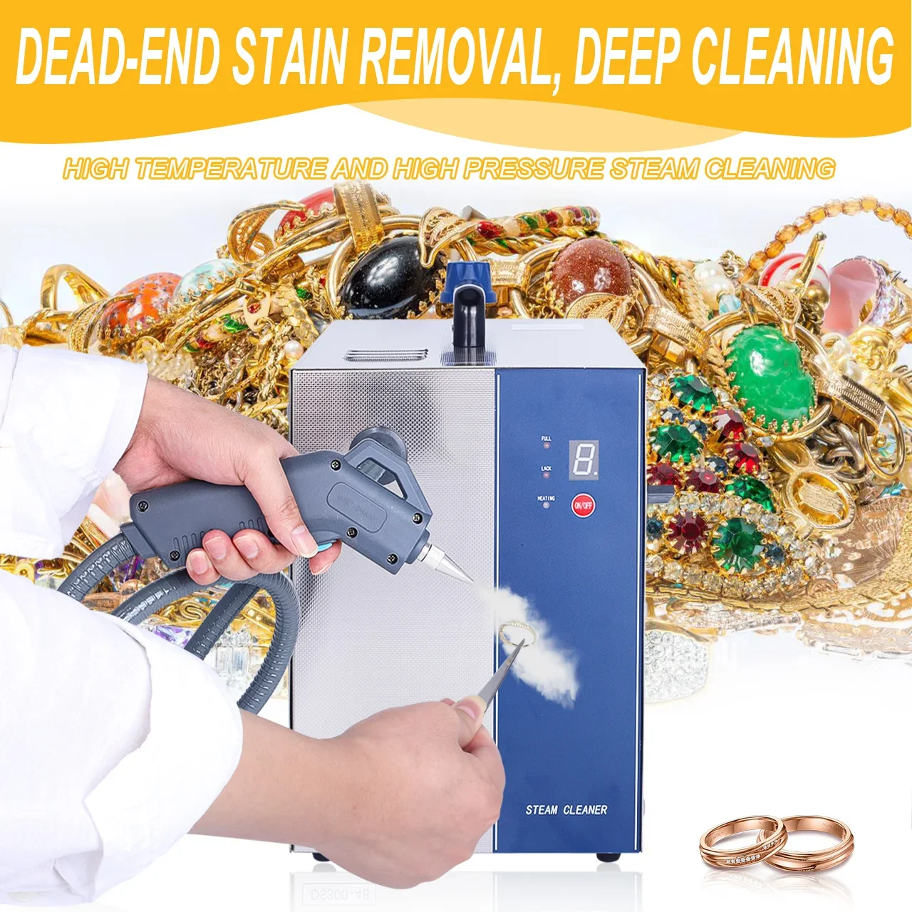 High-Pressure Steamer Cleaning Machine 3L Gold & Silver Stainless Steel Jewelry Steam Cleaner with Handheld Steam Gun