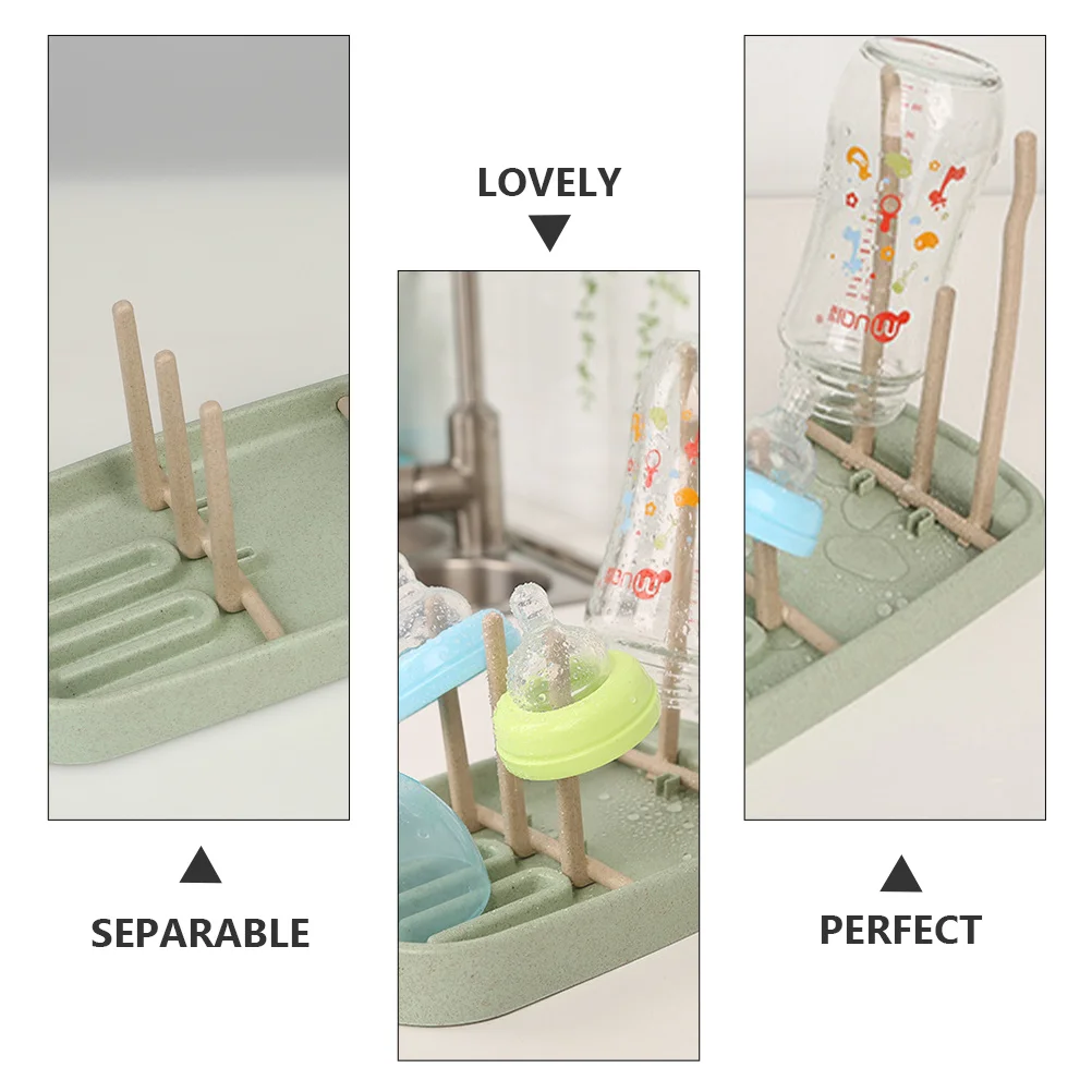 

1pc Baby Bottle Drying Rack Wheat Straw Material Separable Design Bottom Tray Stores Water Cup Storage Holder For Daily Use Fast