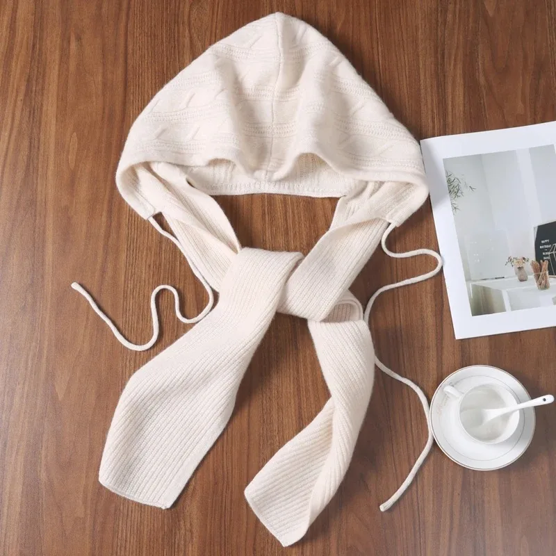 

Унисекс, 100% кашемир, вязаная накидка из жареного теста, шляпа на шнурке, однотонная защита шеи, элегантный повседневный зимний аксессуар