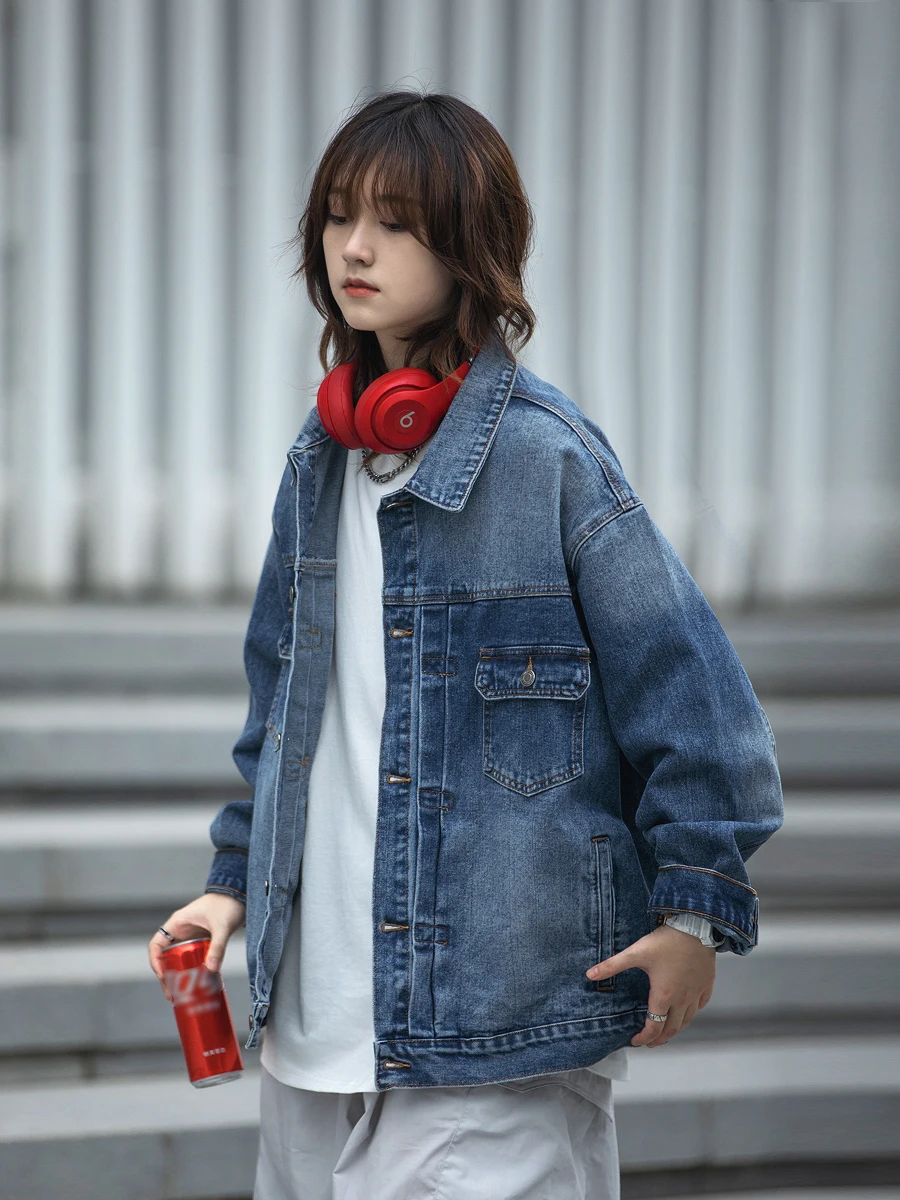 

Американские джинсовые джинсы в стиле ретро, винтажные джинсы с отложным воротником Jaet, молодежная модная осенняя одежда