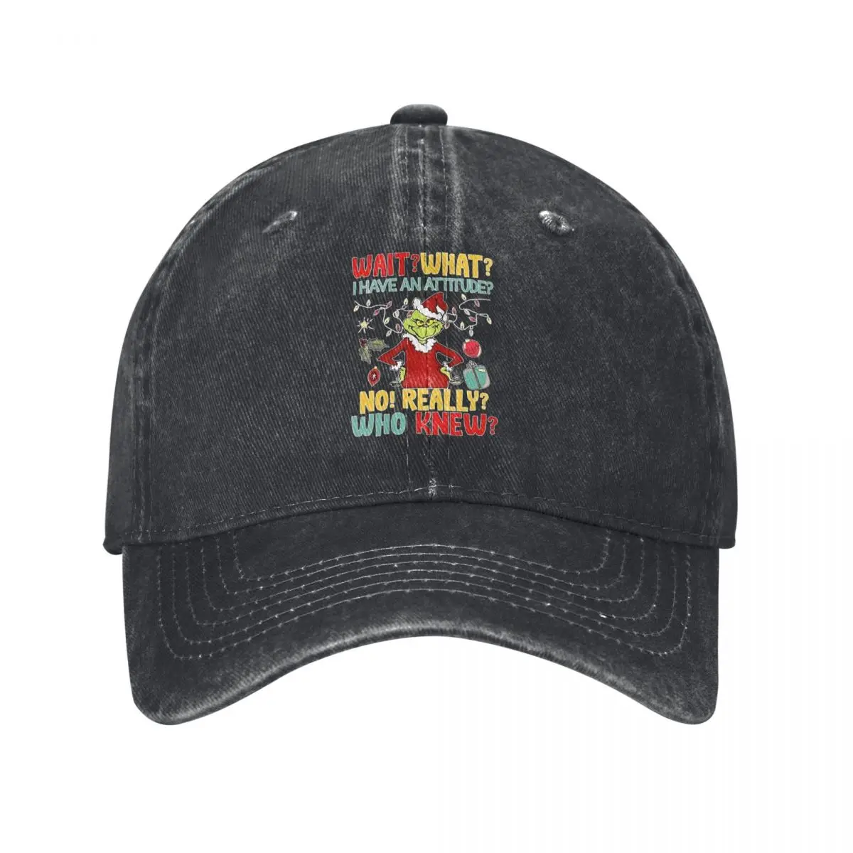 

Christmas Wait What I Have An Attitude, Playful Character demin Trucker Hat Durable for All Seasons Golf Hat Cap Man Summer