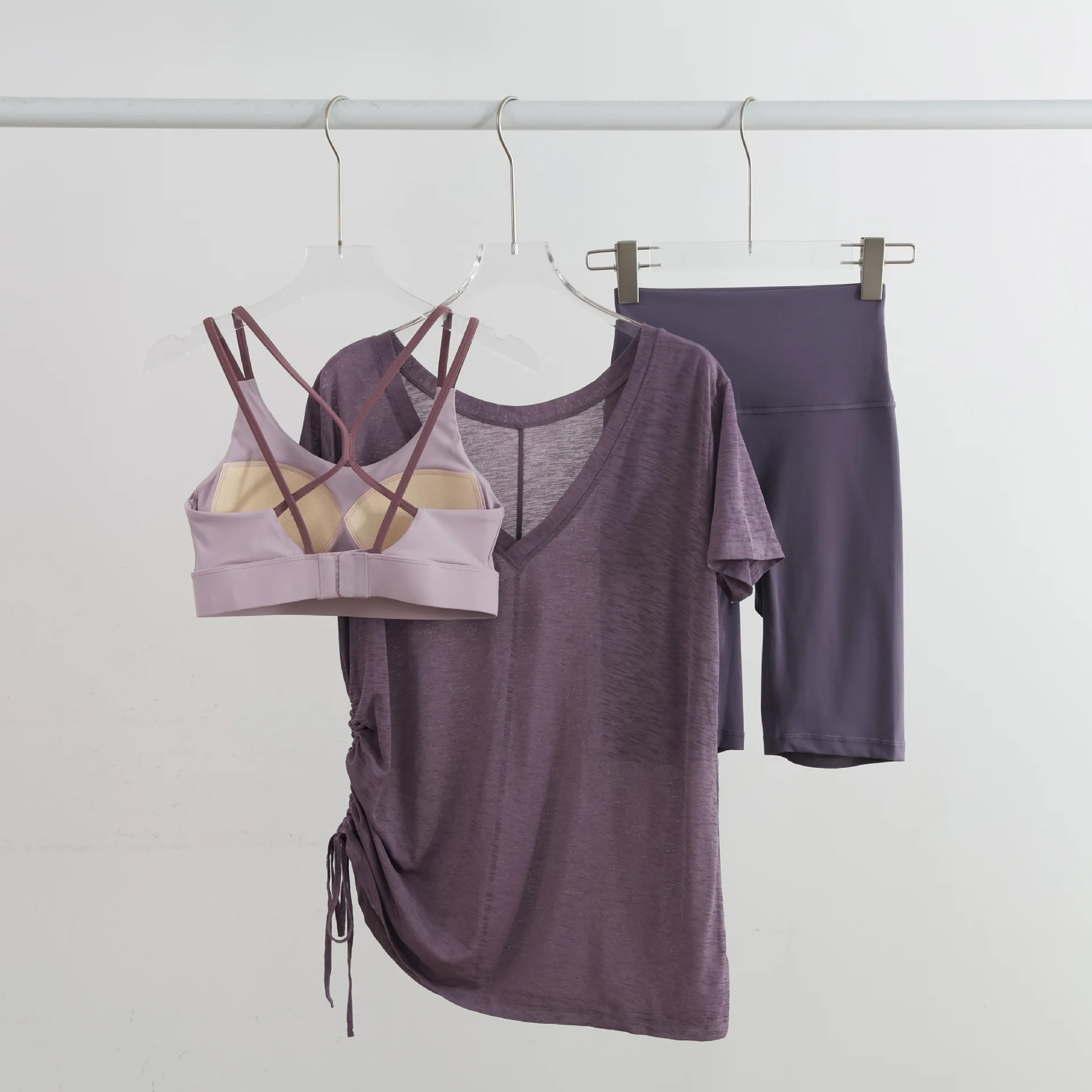 Summer Solid Color Breathable Slim Yoga Suit Set Women's Outdoor Running Cycling Training Fitness Sportswear Three Piece Set