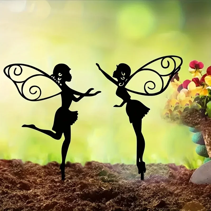 3pcs Ground Inserts for Outdoor Decor, Perfect for Patio, Yard, and Lawn Art Metal Flower Fairy    Silhouette Garden Stakes