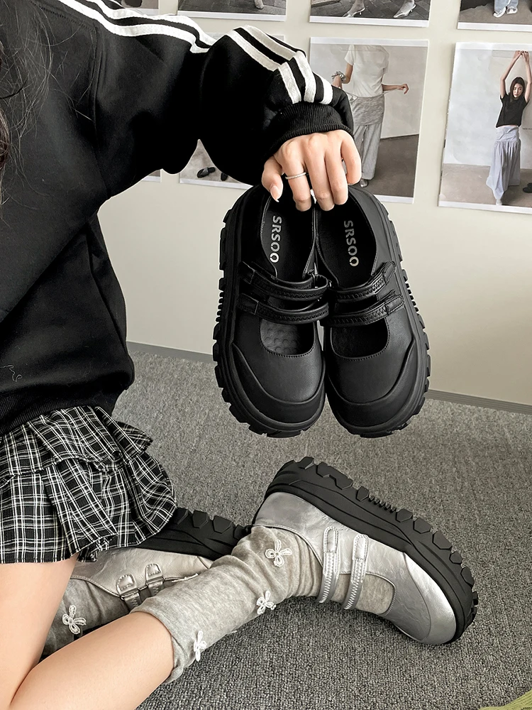 

Silver Retro Thi Bot Slip-On Women's oes Heightening Mary Janes Faionable Versatile Autumn 2026 New Sle Casual Loa...