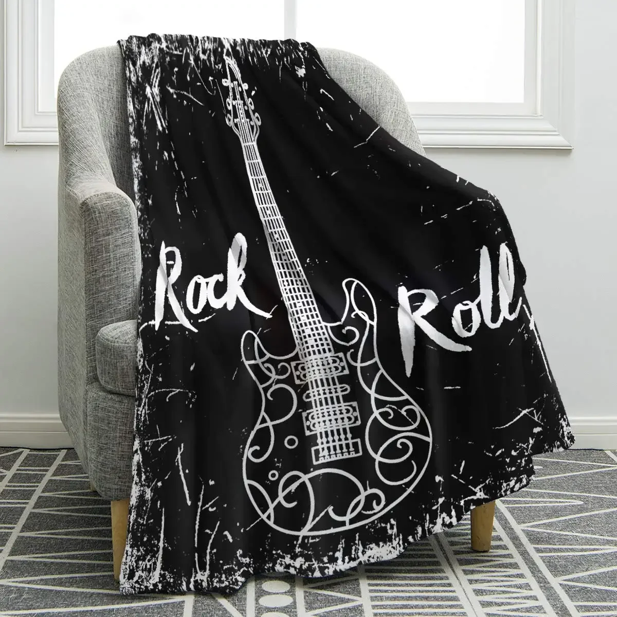 Music Themed Flannel Throw Blanket Guitar Piano Drum Pattern Super Soft for Sofa Bed Living Room Couch Blanket Music Lover Gifts