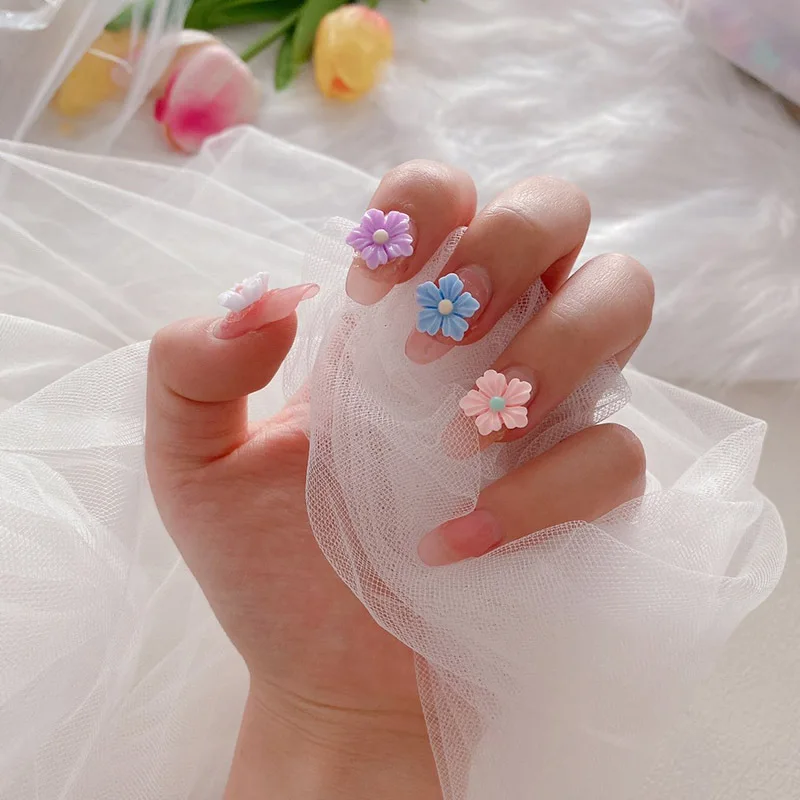 50PCS Resin 3D Luminous Flower Nail Charms Macaron-colored Morning Glory Petals Nail Art Decoration Accessories for manicure DIY