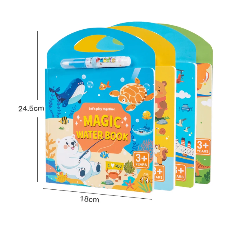 Montessori Magica Pittura Acqua Scena Riutilizzabile Libro di adesivi Puzzle di illuminazione precoce Libro di attività cognitive Regali per i bambini
