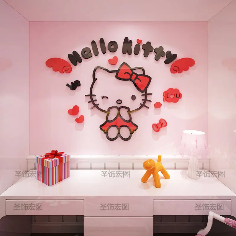 Teilen 3d kitty 壁掛け DIY Assemble Cartoon Hallo Kitty Wall Sticker Acrylic Crystal 3D