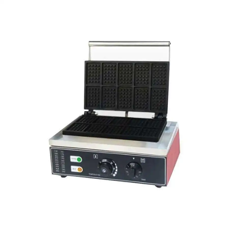 Factory Price Hotel Restaurant Supplies Belgian Thick Waffle Maker Electric Heating Non-Stick Coating 10 Per Batch Snack Machine