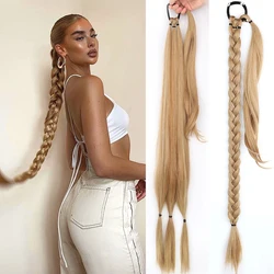 Extensiones de coleta trenzada sintética Natural para mujer, postizo negro, cola de caballo larga con lazo para el cabello, banda de goma, pelo rubio