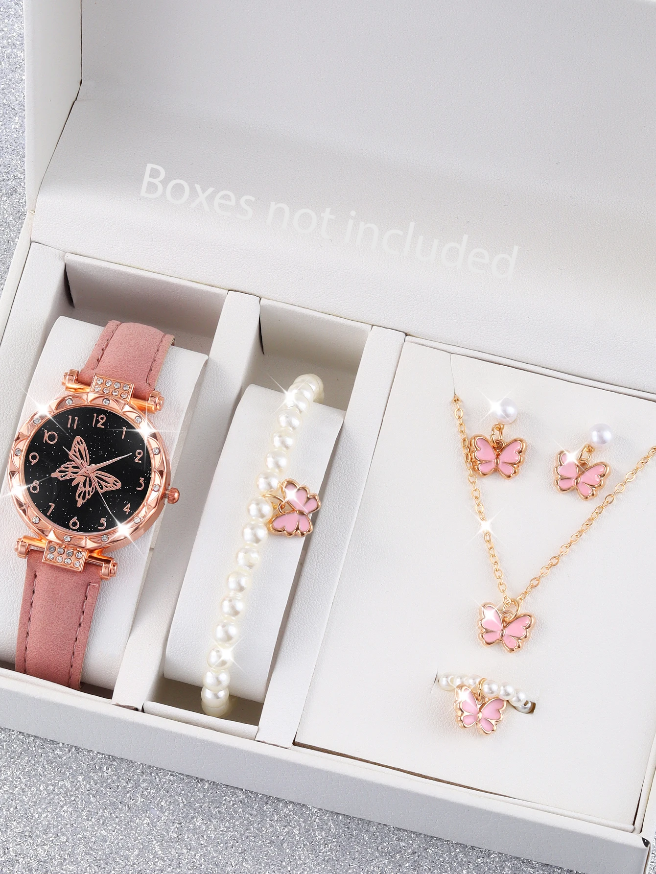 Pink Classic Lace Large Butterfly Ladies quartz watch with beaded butterfly necklace set analog watch gift everyday wear pieces