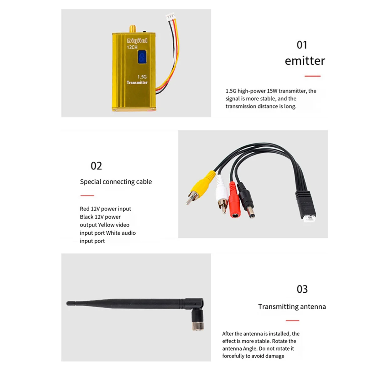 FPV 1.5G 1500mW VTX+VRX Kit 12CH 1.4G/1.5G/1.6G Video Transmitter Receiver for FPV Long Range Drone image 6