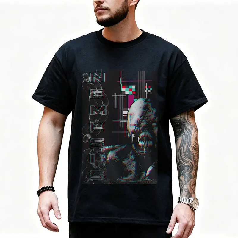 Vintage Resident Evil Nemesis T‑Shirt Biohazard RE3 Horror Movie Game Graphic Print Tee Retro Unisex Streetwear Tops
