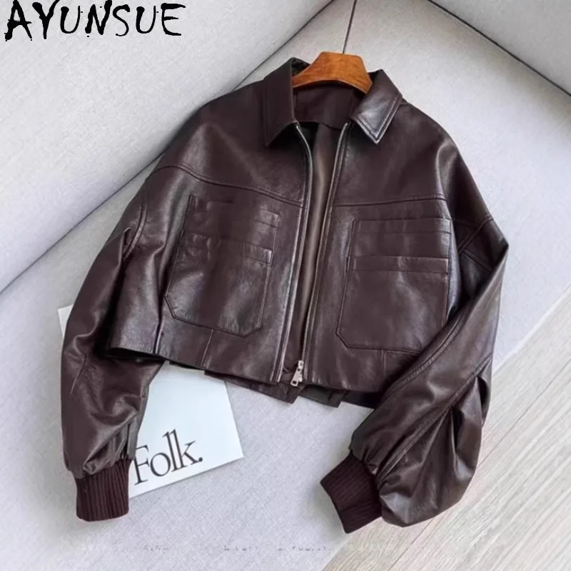 AYUNSUE Real Leather Jacket Woman Casual Short Tops for Woman High Quality Sheepskin Jackets Woman Clothes Spring Autumn Jaqueta