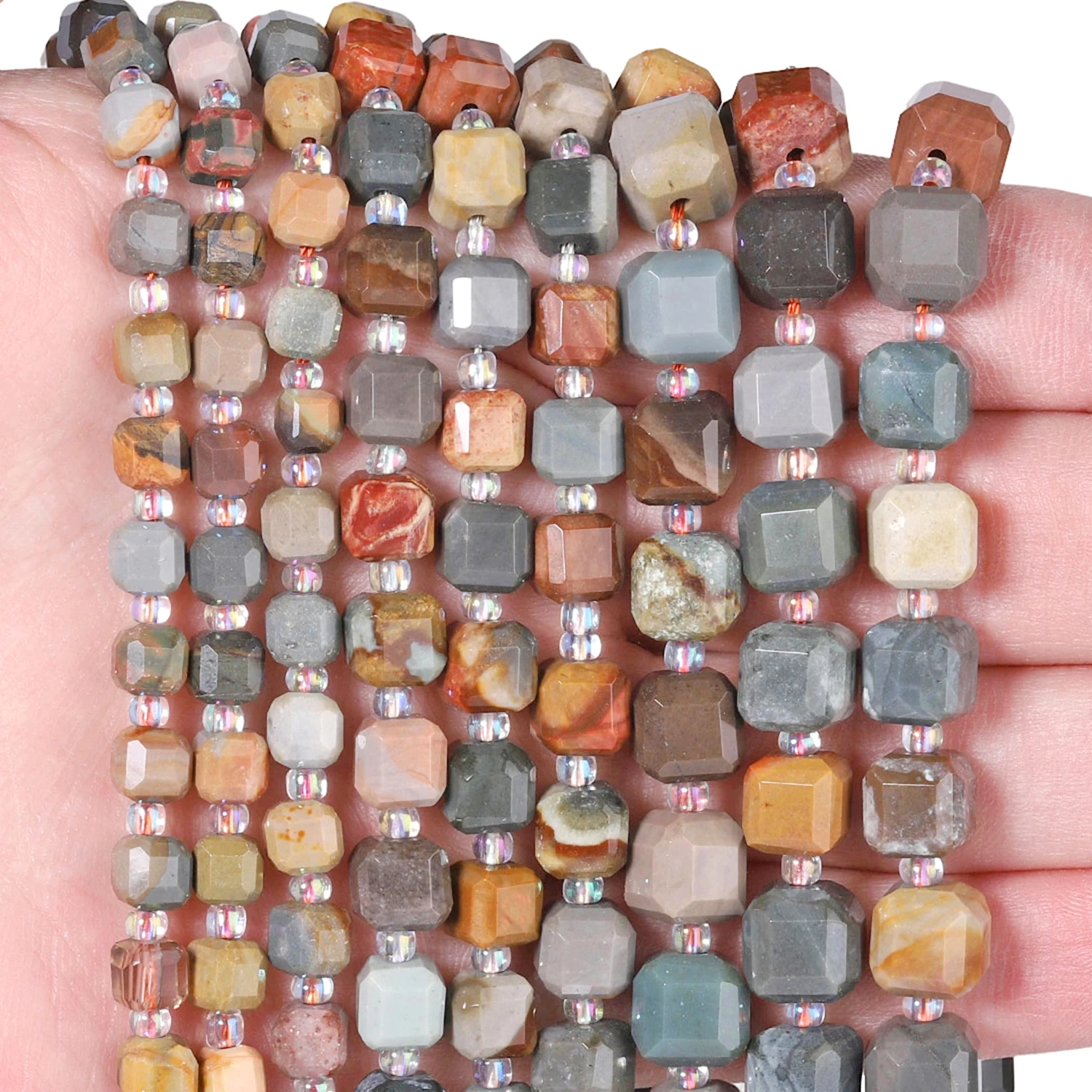 Großhandel Natürliche Ozean-Jaspis-Steinperlen Facettierte Anhänger Quadratische Würfelperlen für Schmuckherstellung DIY Armband Perlen Zubehör