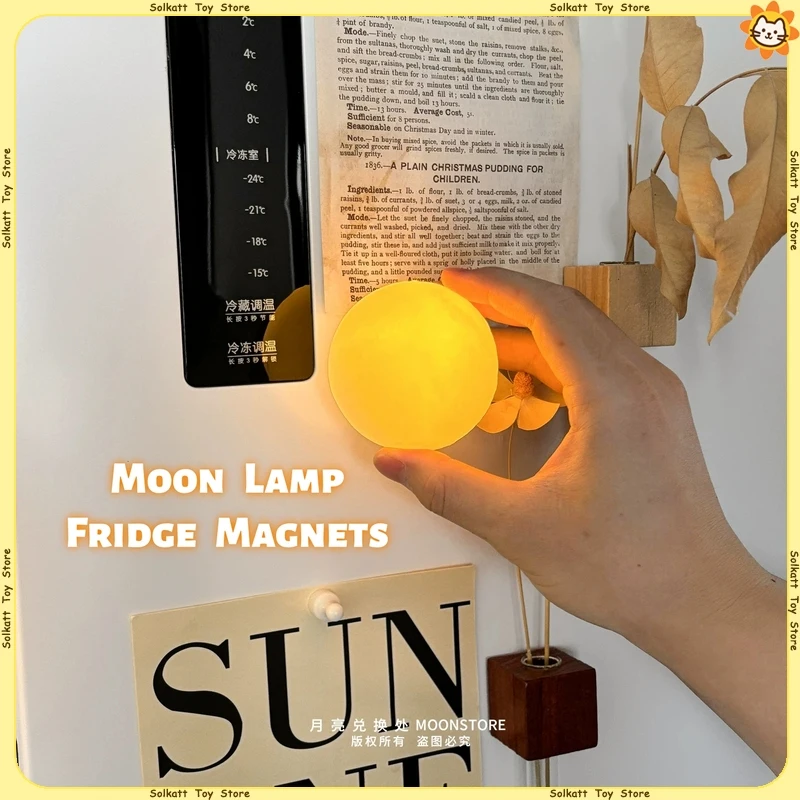 Moon Night Light Fridge Magnets Creative Ambient Lamp INS Style Magnetic Home Decoration Metal Cabinet Pegboard Ornament Gifts