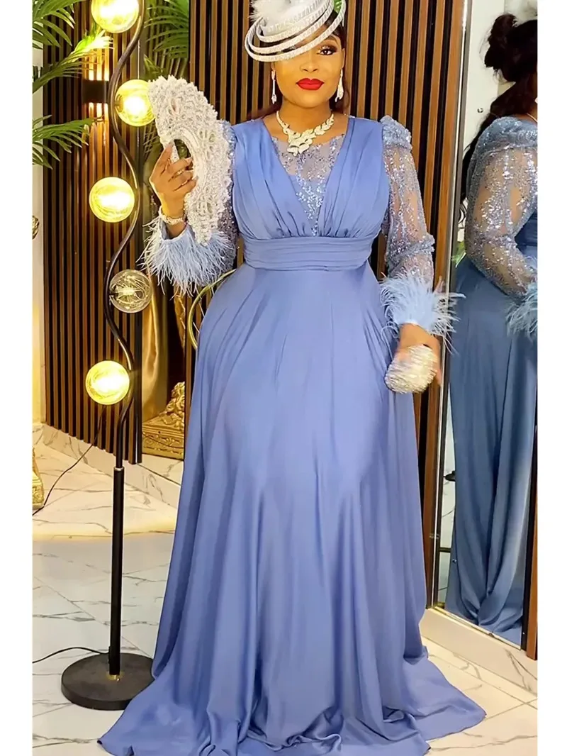 

African Dresses for Women 2025 New Fashion Plus Size Sequin Evening Party Long Dress Dashiki Ankara Outfits Robe African Clothes
