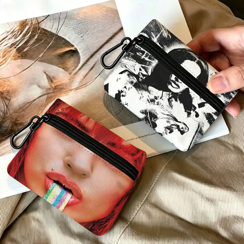 Singer Pop Music R-Rosalia White Oxford Cloth Zipper Coin Purse Lightweight Hanging Key Pouch Card Holder For Daily Use