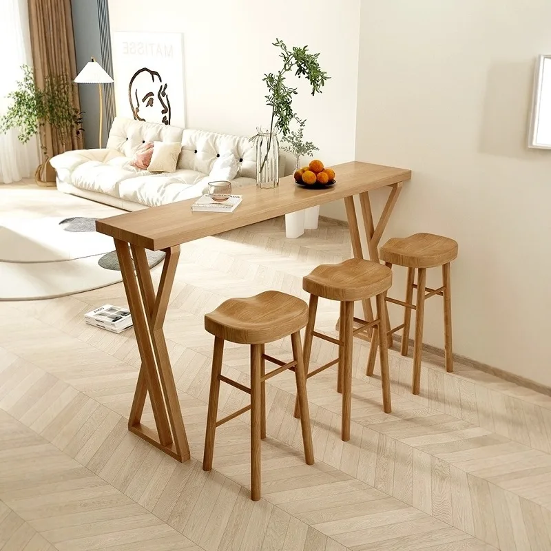 

Nordic all-solid wood bar table, household living room partition, balcony against the wall, high-footed narrow table, milk tea s