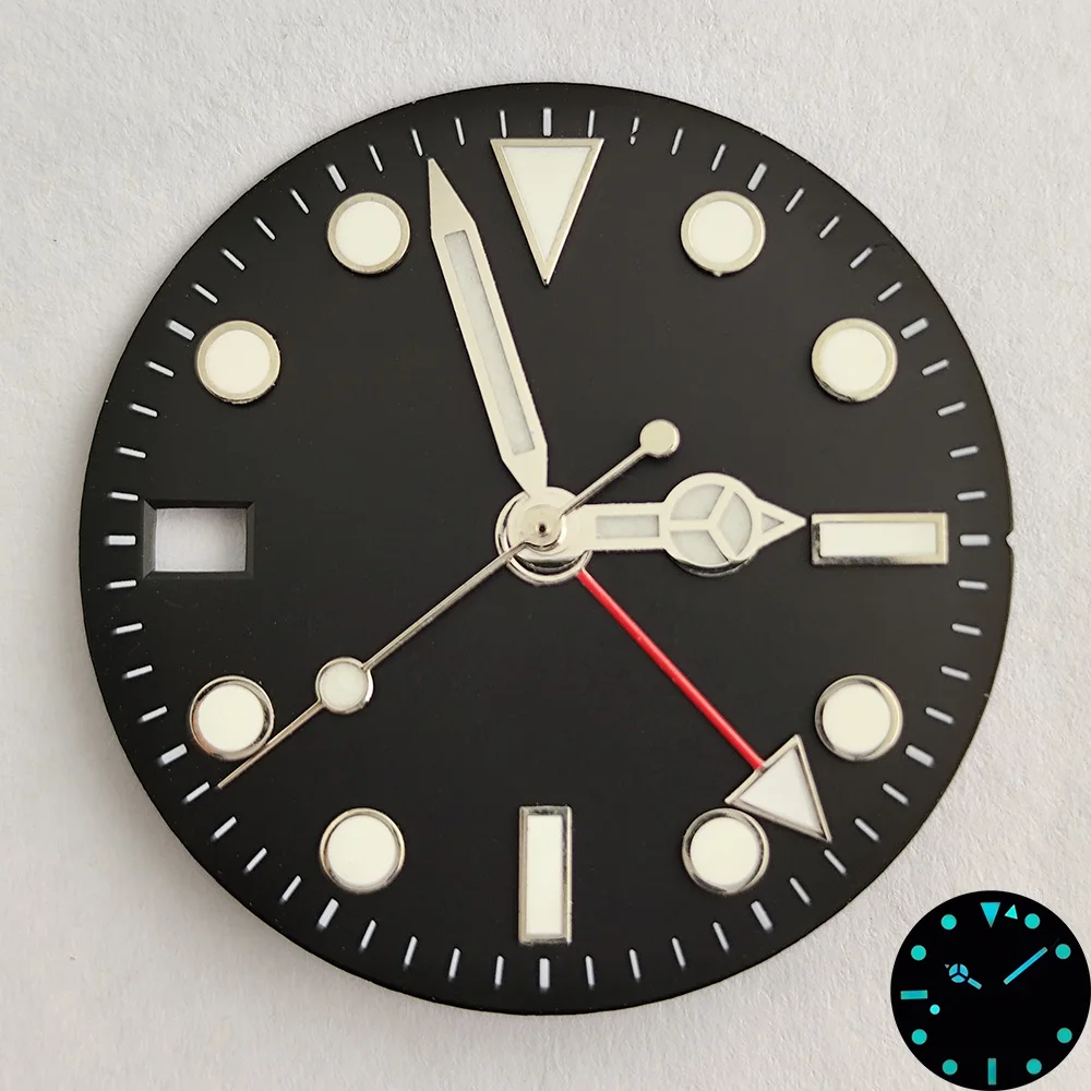 GMT 28.5mm dial NH34 dial/pointer matching NH34 movement GMT pointer blue-green luminous dot