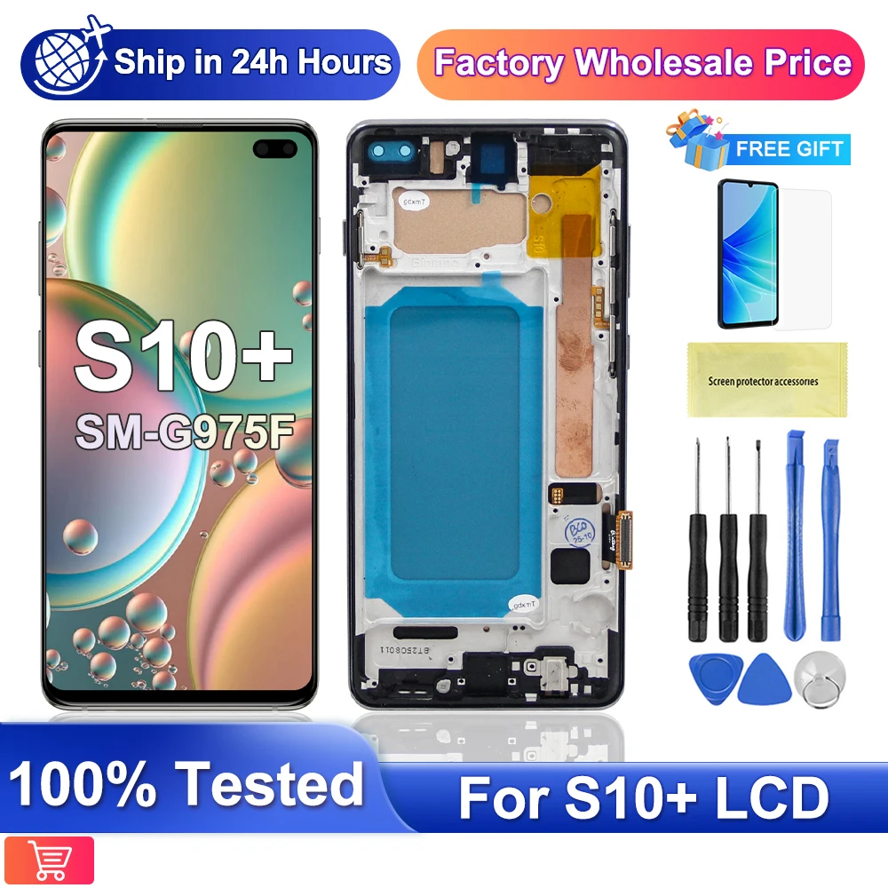 TFT S10 Plus Bildschirm, für Samsung S10 Plus LCD-Display G975F/DS, Touchscreen-Ersatz, Digitizer-Baugruppe für Samsung S10+ G975.