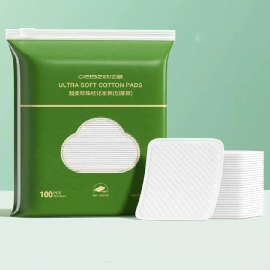 وسادات قطنية مربعة كبيرة 100 قطعة 100 قطن خالية من الوبر زوايا مستديرة ناعمة متعددة الطبقات لإزالة المكياج وتنظيف الوجه