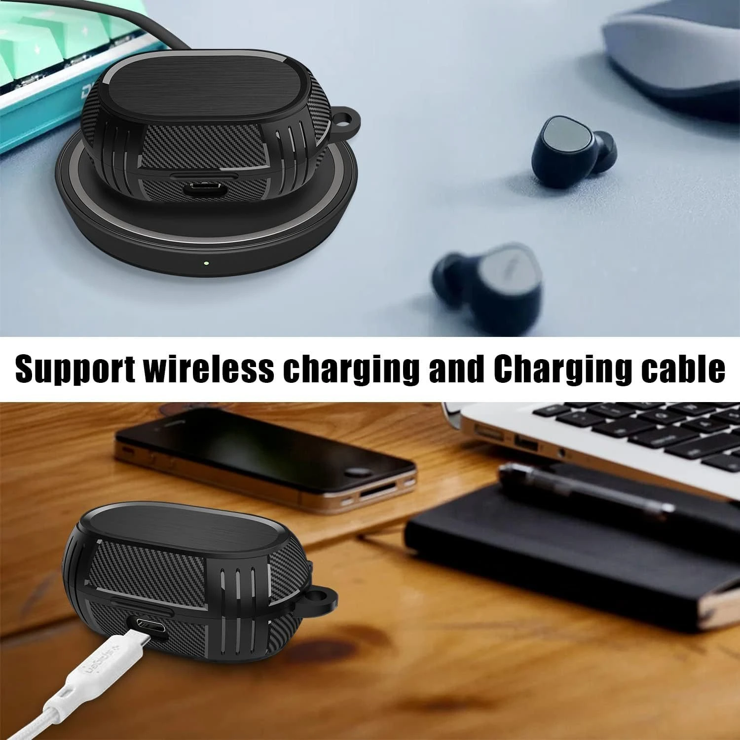 Shockproof Carbon Fiber Earphone Case For Jabra Elite 7 Pro / Elite7 Active Protective Cover Anti-drop Silicone Headphone case