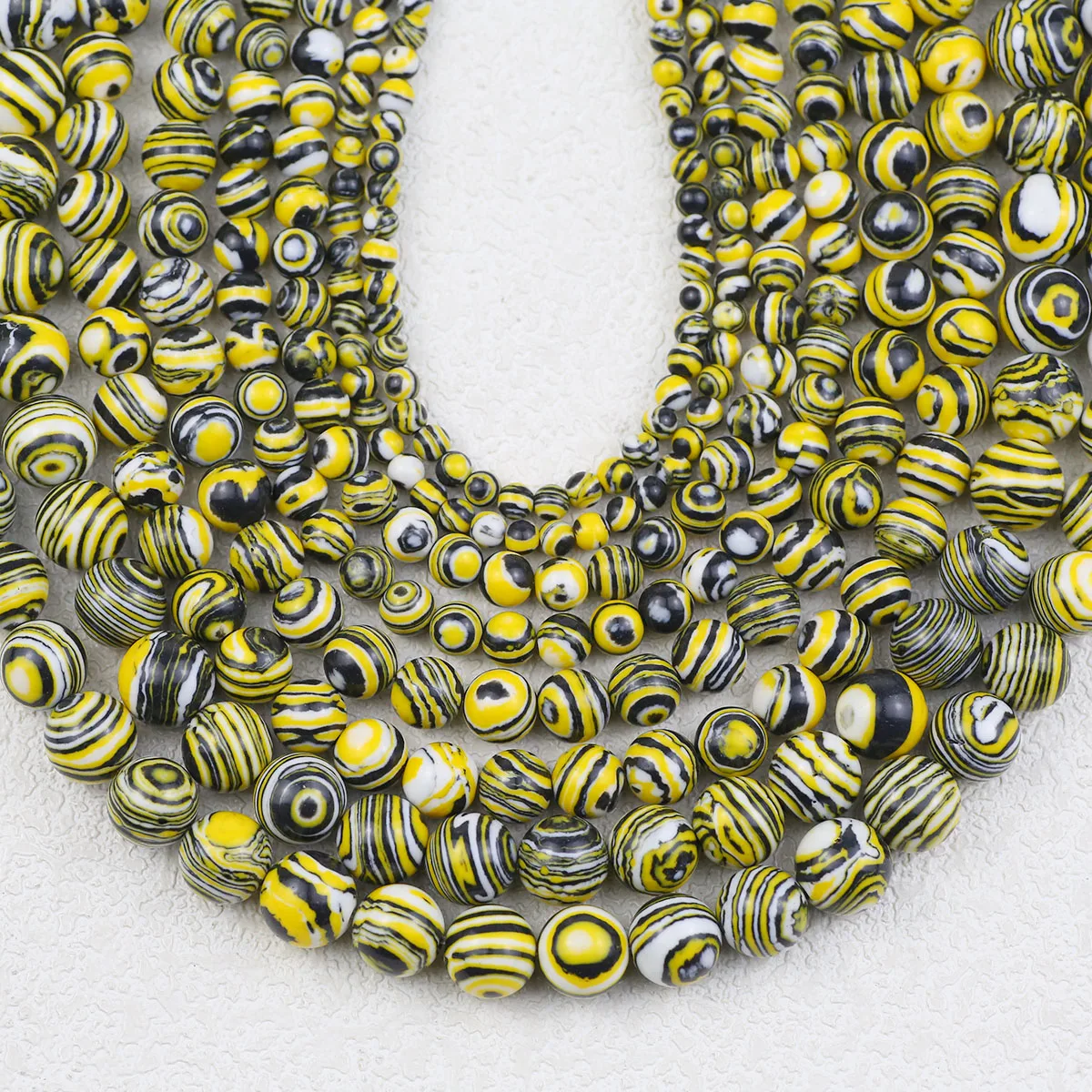 4 ~ 10 MM Malachit Synthetische gelb-weiß-schwarz Stein Runde Spacer Lose Perlen Für Schmuck Machen DIY Charms Zubehör 36 ~ 95 stücke