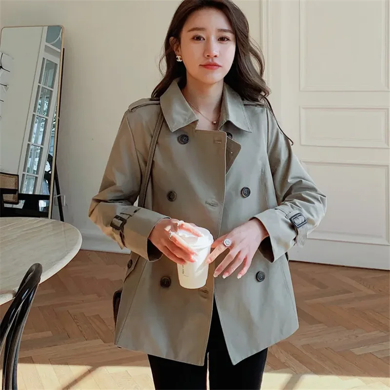 Spring Autumn Short Windbreaker Coat Women 2024New Fashion Loose Leisure Jacket Double-Breasted Pure Colour 3XL Outerwear Female