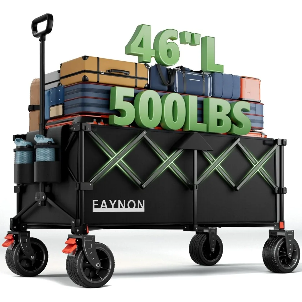 

46 L Collapsible Foldable Extended Wagon, 500LB Weight Capacity with 280L Heavy Duty Folding Cart,Utility Wagon with All-Terrain