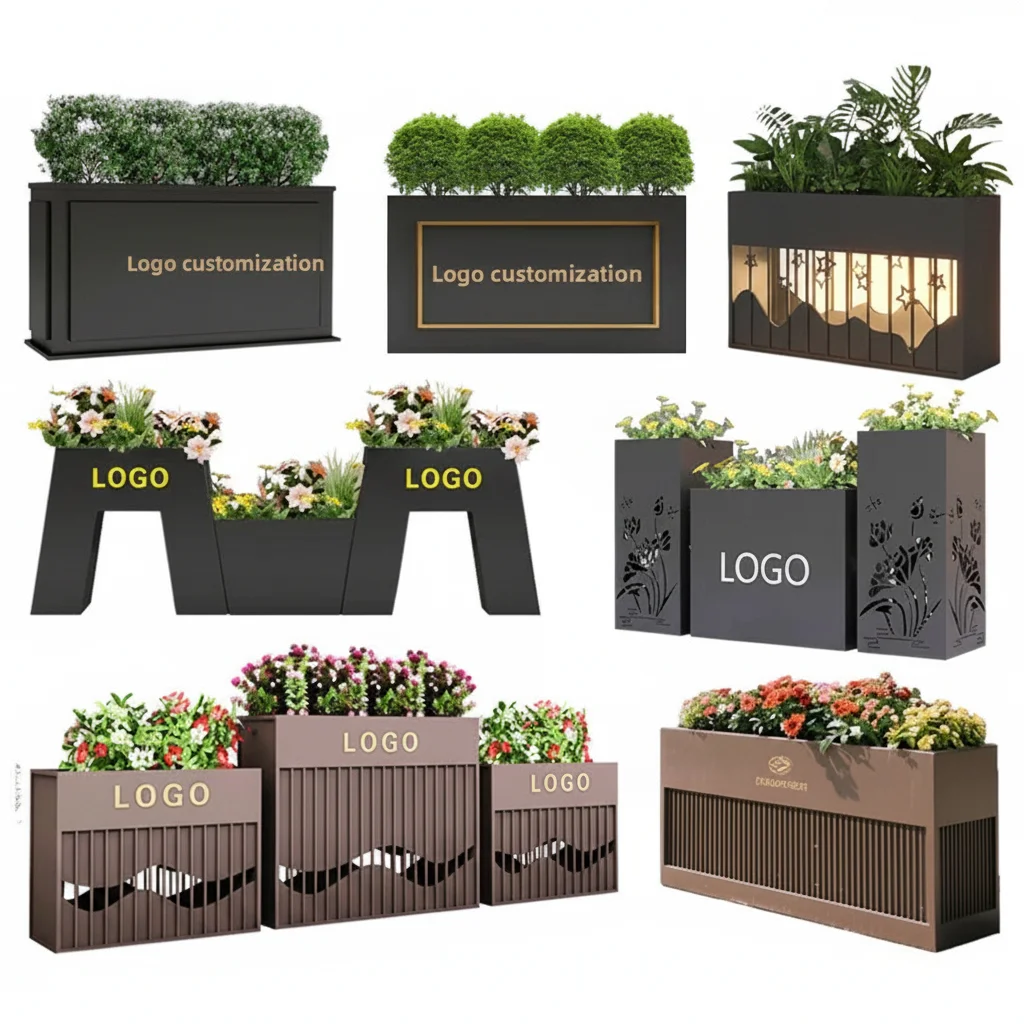 Outdoor Stainless Steel Flower Box Planter Modern Minimalism Decorative Plant Holder Courtyard Space Arrangement