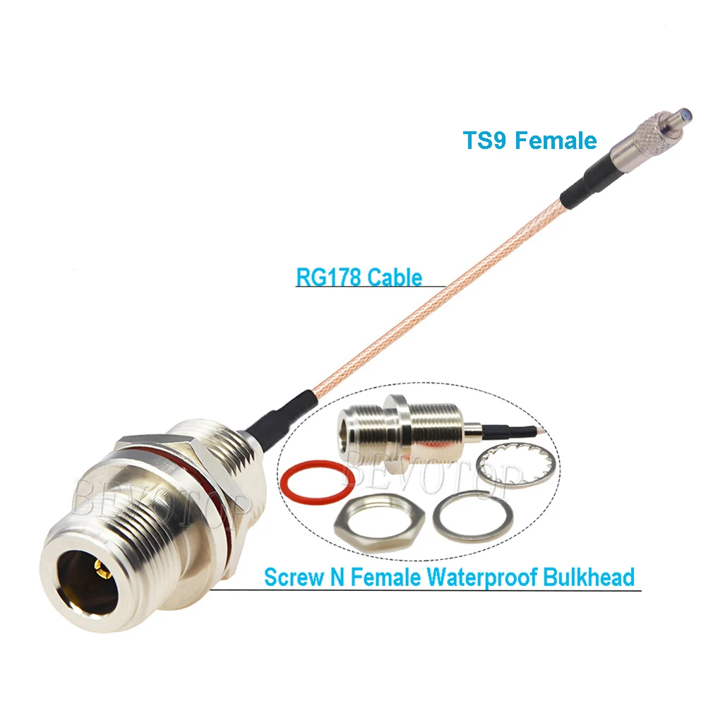 1PCS Rear Screw Nut N Female Bulkhead to TS9 Female Connector RG178 Cable N to TS9 Coaxial Extension Jumper