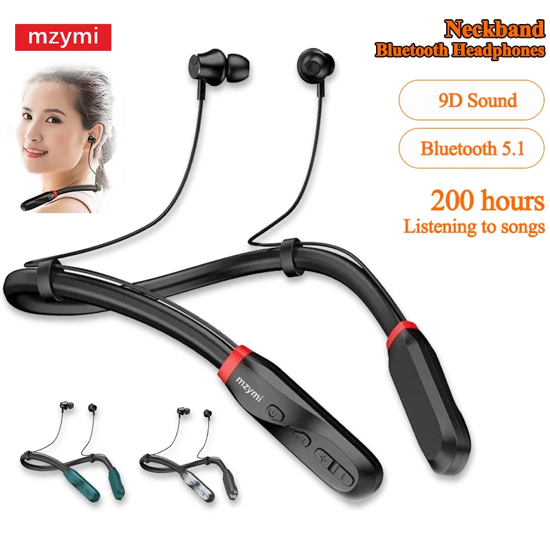 

mzymi I35 Neckband Bluetooth Headphones 200 Hour Play Wireless Earphone 9D Sound Sport Headset Waterproof TWS Earbuds For XIAOMI