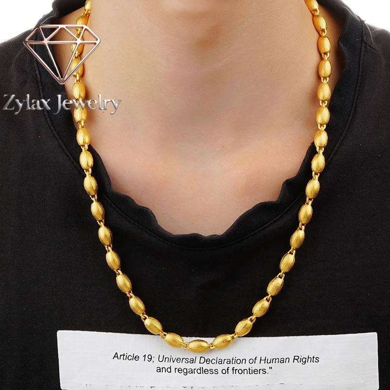 

Мужское ожерелье Zylax Jewelry из 24-каратного золота AU999 с бусинами в форме оливы - чистое золото, олива символизирует безопасность, плотная текстура, идеально подходит для подарка.
