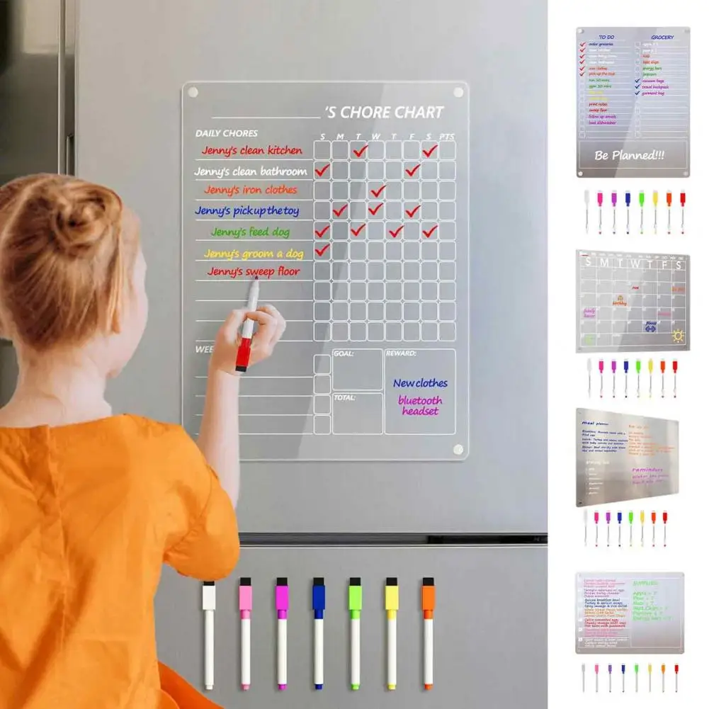 Magnetic Memo Pad for Kitchen Magnetic Weekly Planner for Refrigerator Acrylic Magnetic Planning Board with Dry Erase Notepad