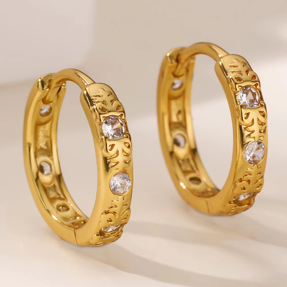 

Micro-inlaid Zircon Earrings for Women Gold Color Stainless Steel Earrings Trend 2025 Female Simple Fashion Ear Jewelry серьги