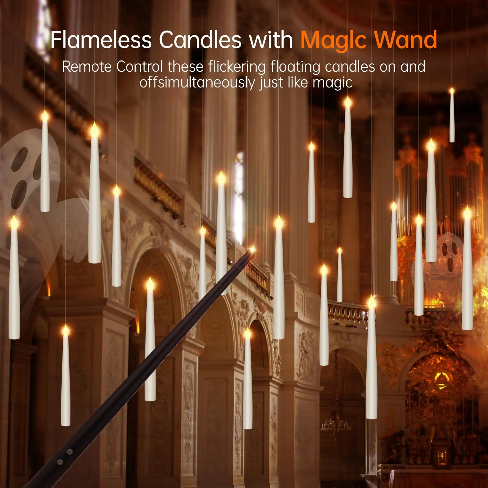 LED Flameless Taper Candles, Magic velas flutuantes com varinha para casamento e decoração da igreja, velas elétricas, 12 PCs, 24 PCs, 48 PCs, 96 PCs, 120PCs