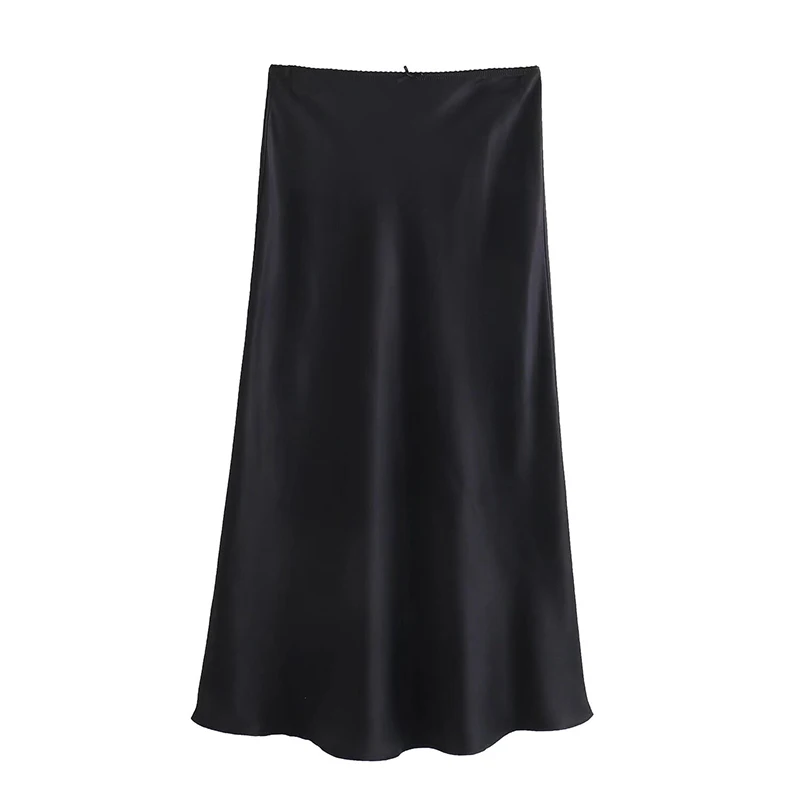 Willshela Women Fashion Satin Solid Pleated Midi Skirt Vintage Mid Elastic Waist A-Line Female Chic Lady Skirts