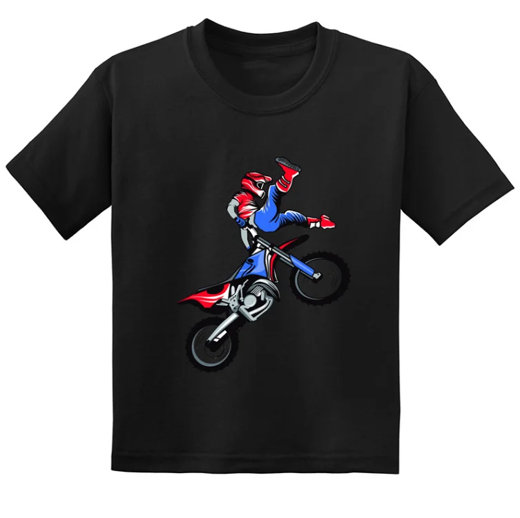 Cute  Summer  Motocross Rider Print Cool Kids T Shirt  Fashion Casual Children  Clothes Baby Girls Short Sleeve T-Shirts