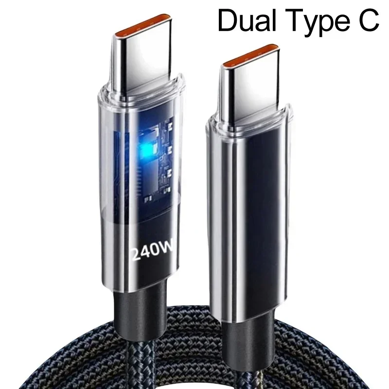 240W Superschnelles Ladekabel aus Nylon, USB Typ C mit LED-Digitalanzeige, USB-C-Ladekabel für Samsung, Xiaomi, Huawei, Honor