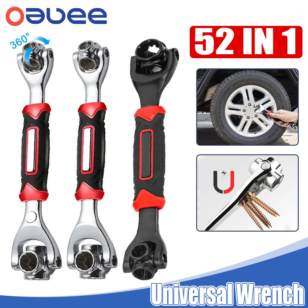 52 In 1 Universal Wrench 360 Degree Rotation Ratchet Spline Bolts Sleeve Magnet Spanner Automotive Hand Repair Tool 8-19mm