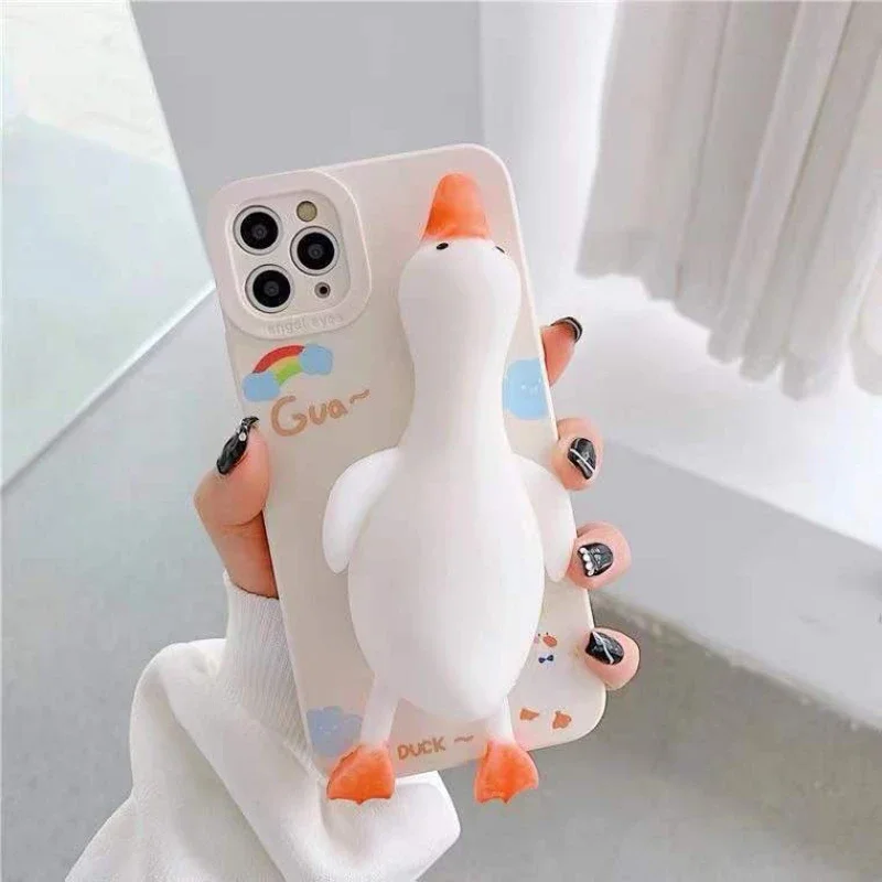 Etui na telefon 3D DIY Cartoon Duck Reliver Stress do iPhone12 Miękki silikon do iPhone 11 Pro Max X XR XS 7 8 Miękkie etui na telefon Nowy