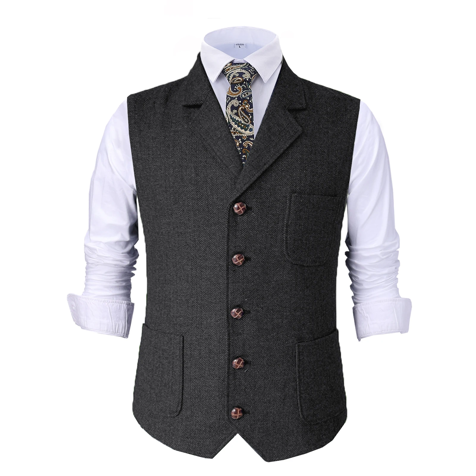 

Men's Suit Vest Herringbone Brown Vintage Wedding Groomsmen Tweed Vest Waistcoat for Men