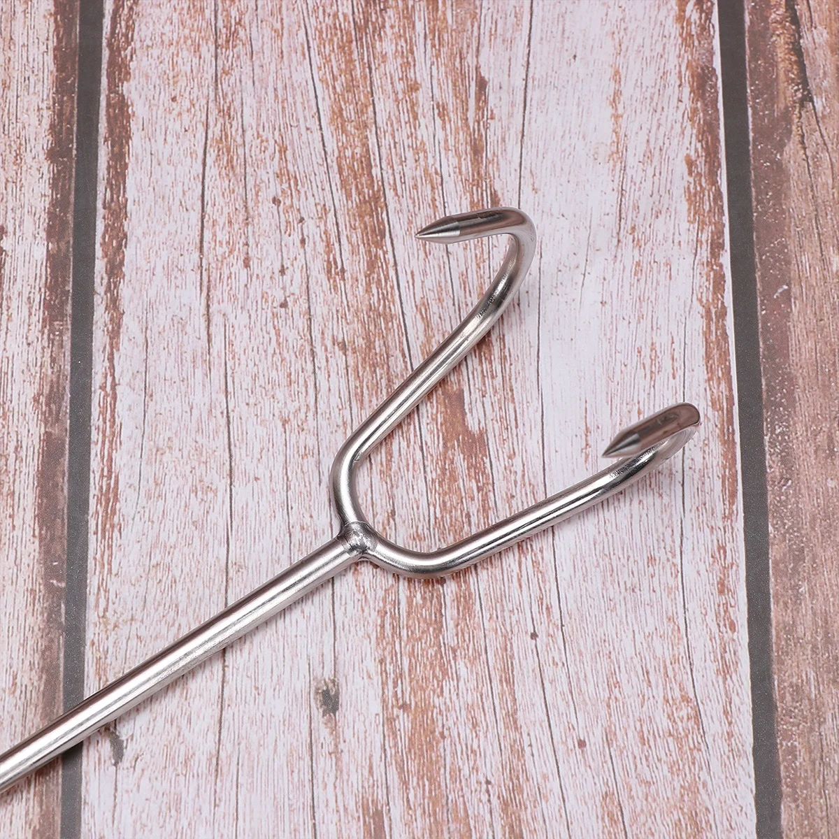 

Double Hook Stainless Steel Roasting Sticks Non-Slip Wood Handle Bbq Meat Turner Forks Skewers Outdoor Cooking Utensils