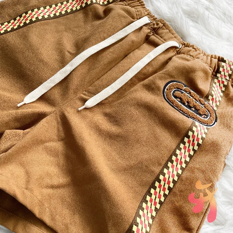 Summer Brown Cactus Jack Shorts Checkered Stripes Sports Pants High Street Casual Loose Men Women Elastic Drawstring Shorts