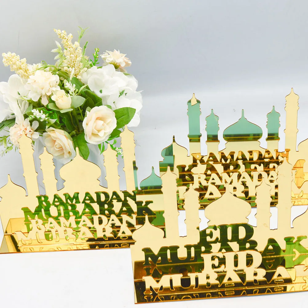 Eid Decorations Acrylic Ramadan naments Golden Eid Mubarak Desktop Sign Festive Table Centerpiece Home Shop Decor Lightweight