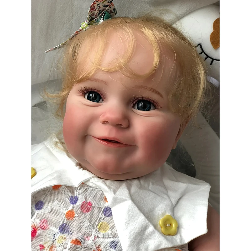 

60CM Huge Baby Size Reborn Doll Maddie Girl with Blonde Long Curly Hair 3D Skin Multiple Layers Painting with Visible Veins