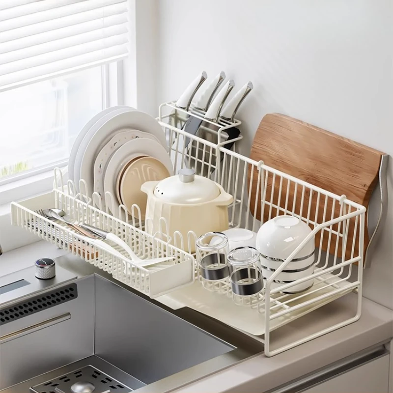 

Kitchen Stainless Steel Sink Organizer with Utensil Holder Space-Saving Countertop Drying Rack Rust-Proof Storage Solution