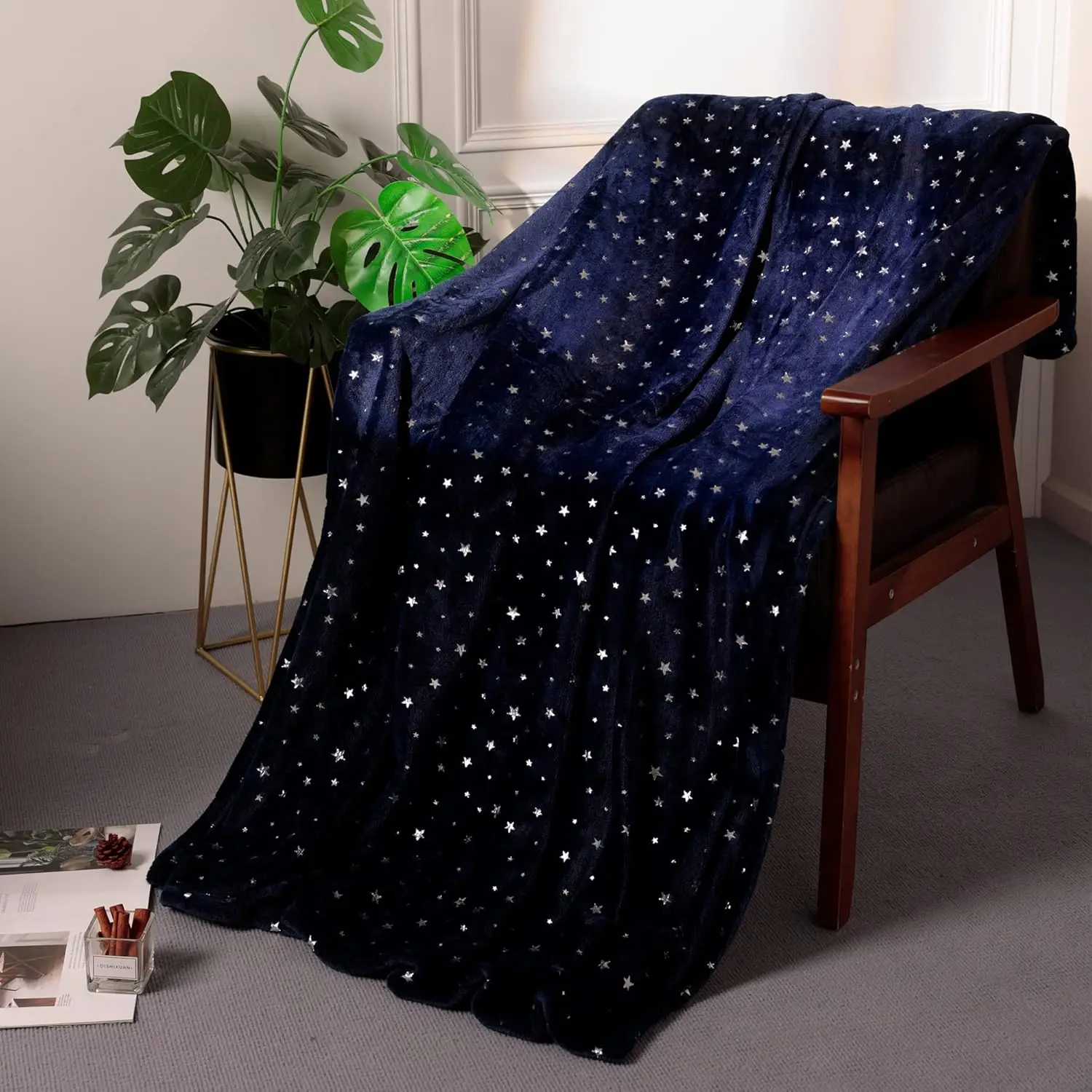 Stellhome Star Überwurfdecke, Marineblau, warm, leicht, Plüsch-Flanell-Fleece-Überwurf, super gemütlich und bequem für alle Jahreszeiten x Zoll
