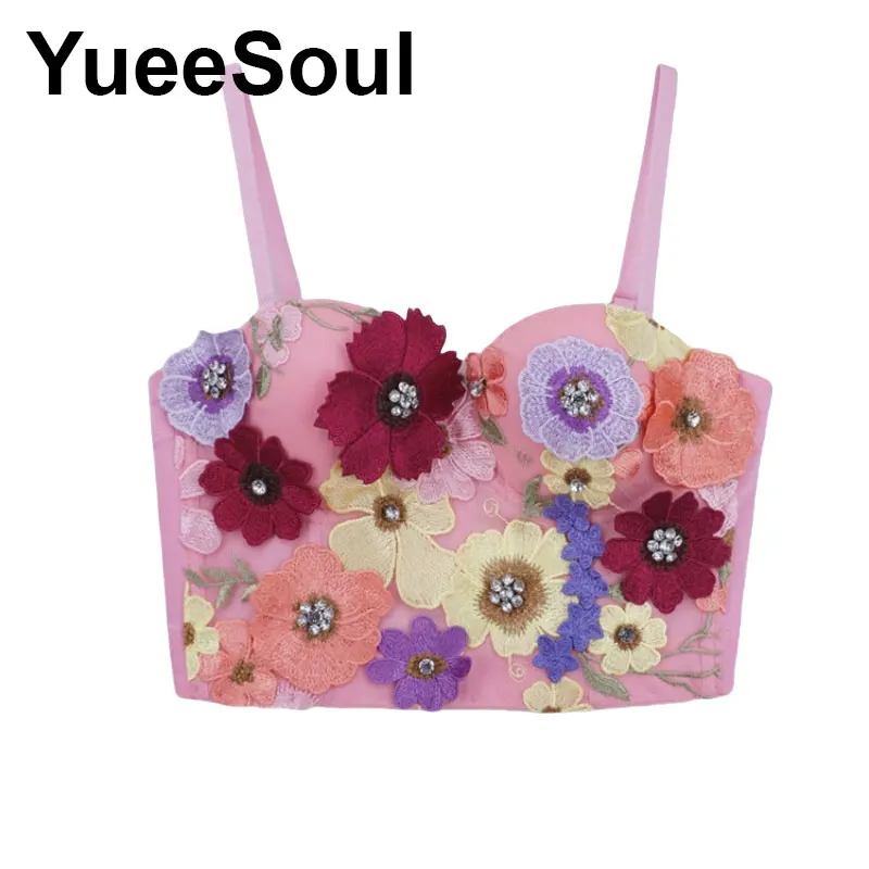 Pink Women Corset Tops 2026 Sequined Flowers Diamond Sexy Crop Tops 2000s Y2K Aesthetic Sweet Cute Party Bustier Woman Clothing view 3
